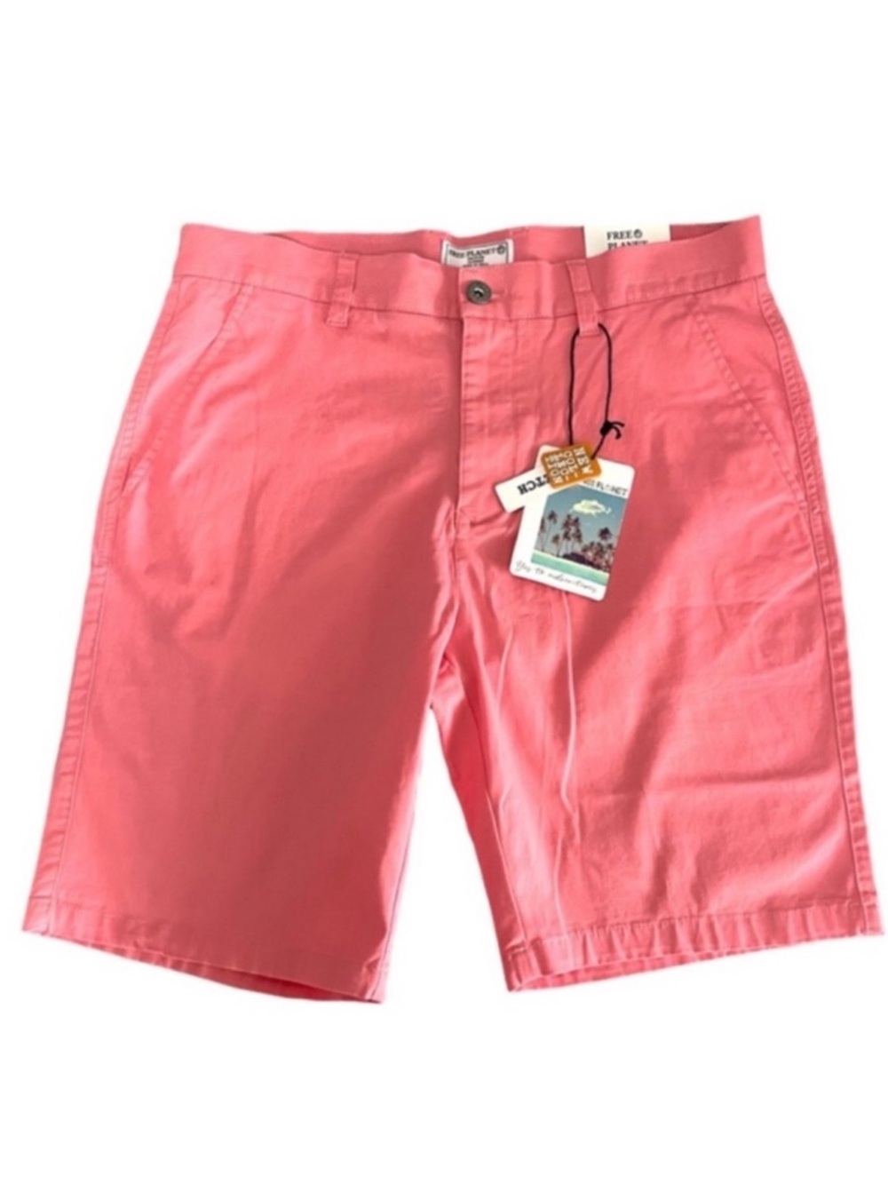 NEW Free Planet Classic Shorts Stretch Cotton Flat Front Salmon Pink Waist 32